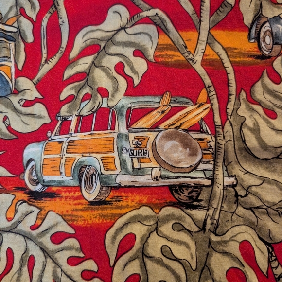 Kalaheo Men's Short Sleeve Hawaiian Shirt Red Vintage Cars Surf Cruise XL - Picture 6 of 6